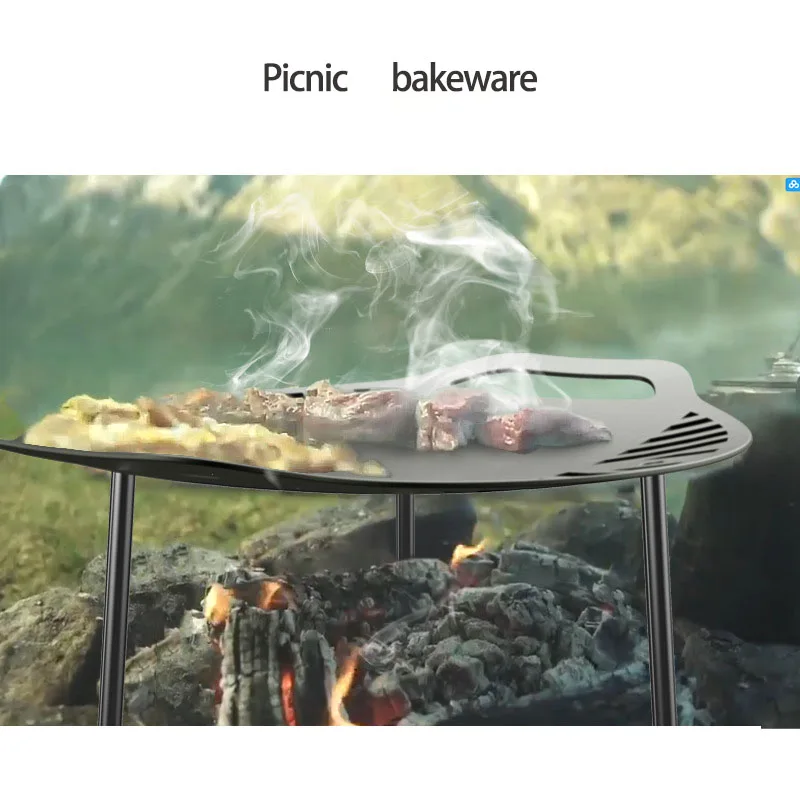 Camping Portable Folding Grill Outdoor bbq Tray Frying Pan Grill Barbecue Brazier Stainless Steel Non-stick for Cooking