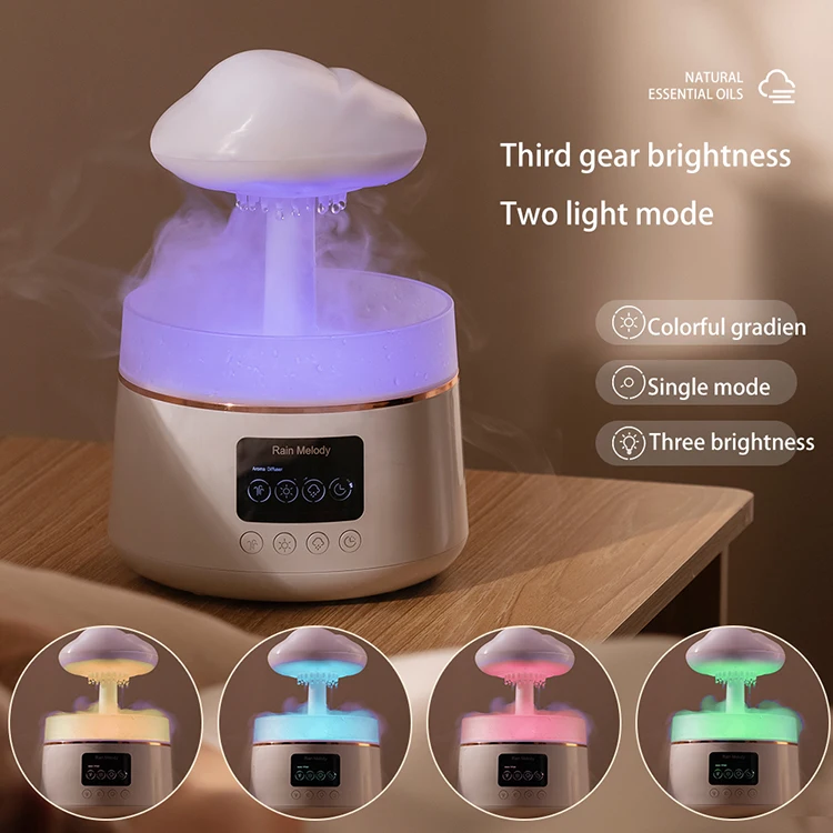 Mushroom Aroma Diffuser Humidifier Christmas  Cloud Rain Fall Oil Mood Night Light Humidifiers with Colorful Lighting