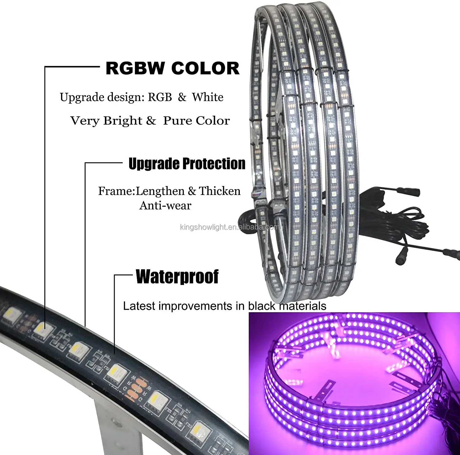 15.5'' Ip67 Waterproof Led Car Wheel Color Changing Light duoble side Rgbw Wheel Led Lights For Car Rims With App Control