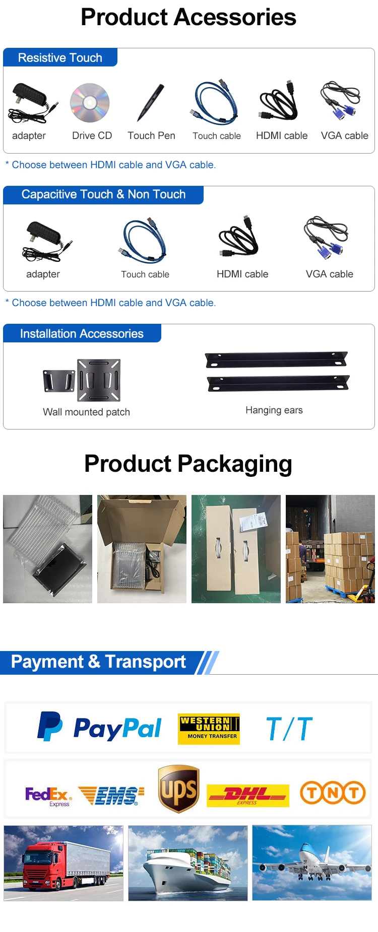 12 Inch Industrial Touch Monitor PCAP Touch Screen with VGA HDMI DVI for Embedded Open Frame Wall Mount
