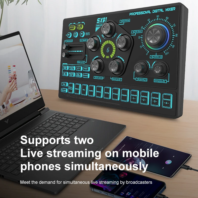 Podcast Desktop Setup Sound Card SX91 - Streaming Studio