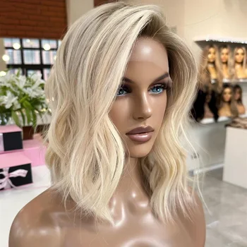 Free Shipping European Human Hair Wigs 360 Full Lace Cuticle Aligned Transparent Ash Blonde Lace Front Wig