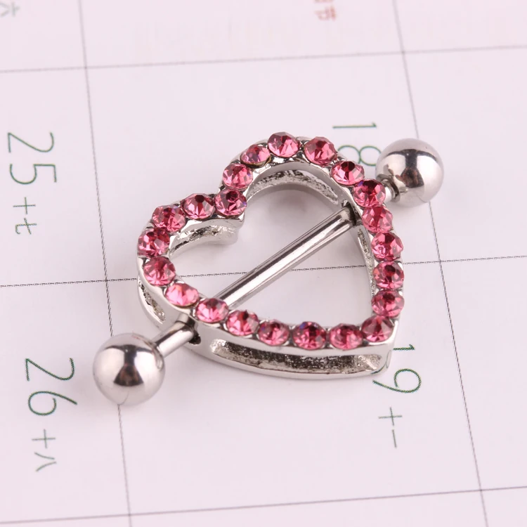 Stainless Steel Heart-shaped Pink Nipple Rings Piercing Jewelry
