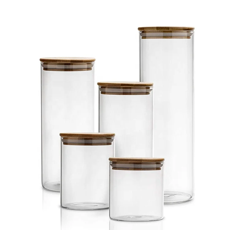 Glass Kitchen Canisters With Airtight Bamboo Lid Storage Jars For Kitchen Bathroom Buy Storage