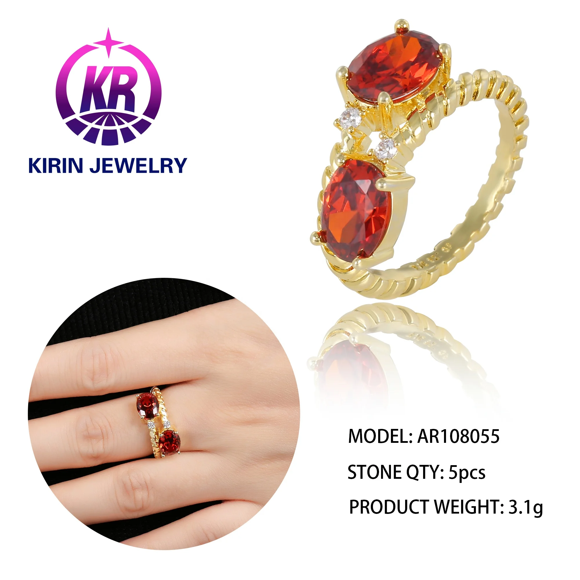 trendy 2022 Ladies dainty luxury 18k gold plated rings jewelry love eternity orange zircon diamond ring for women 18k gold ring