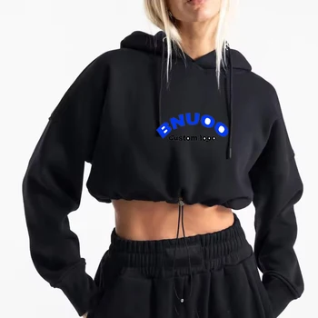 Custom logo Women Cotton Drawstring Hem Yoga Hoodie Drop Shoulder Activewear Crop Hoodies jogger hoodie for girls
