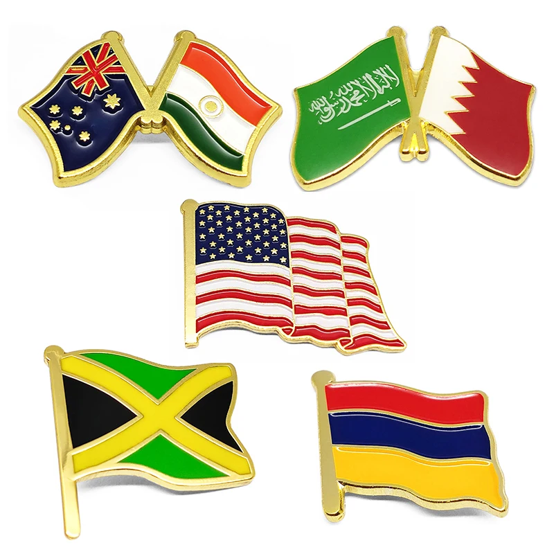 Custom Metal Pins Enamel Flags Pin Lapel Zinc Alloy Gold Australia Flags Badge for Souvenirs Qatar Flag Pin Brooch