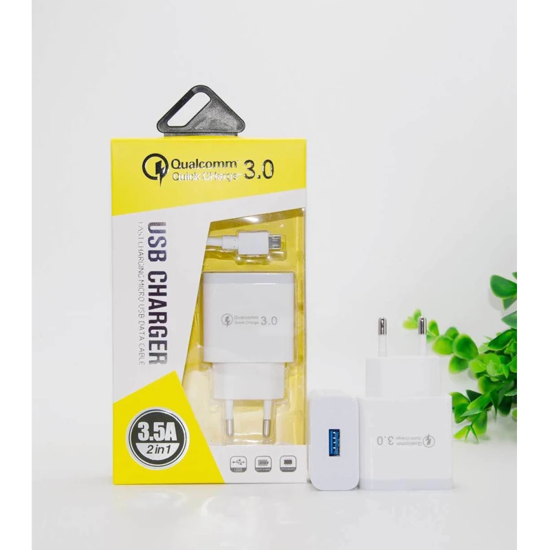 Высококачественное Зарядное устройство USB с 1 портом USB, быстрая зарядка, зарядное устройство с вилкой для США и ЕС и USB-кабелем