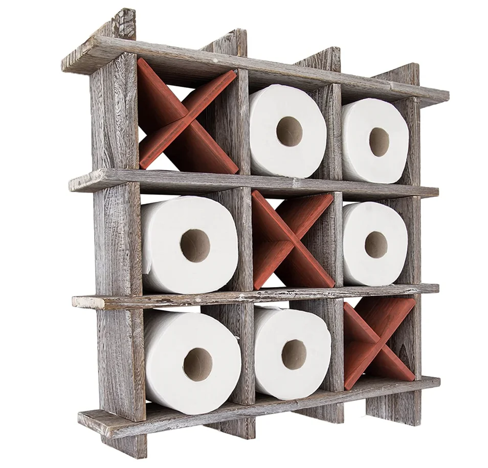 Rustic Tic Tac Toe Wood Toilet Paper Holder For Bathroom Rustic Storage