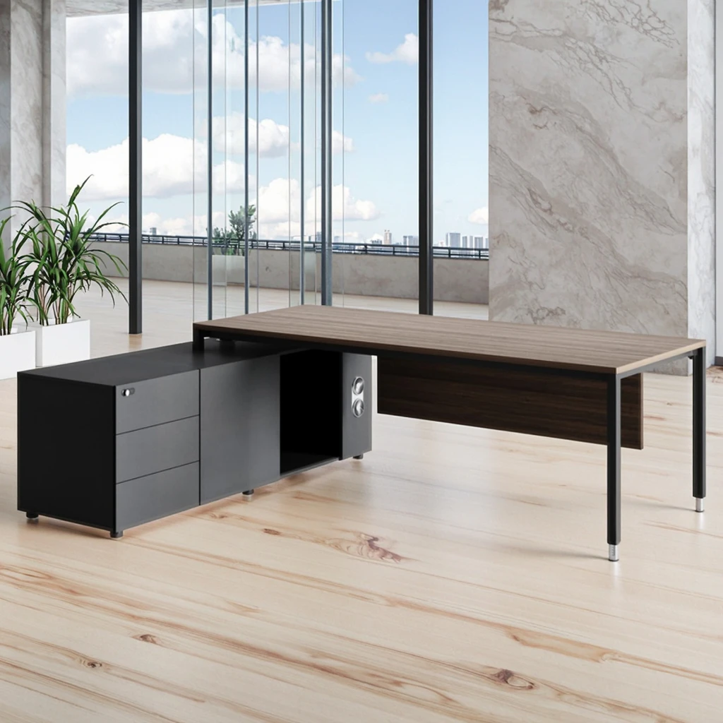 Executive Office Desk with Hydraulic Lift Socket Solid Steel Frame Storage Cabinet & Modern Workstation 5