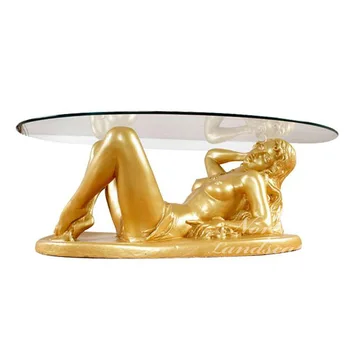 Modern Indoor Use Art Coffee Table Metal Nude Woman Statues Brass Bronze Sculpture Coffee Table NT-1273