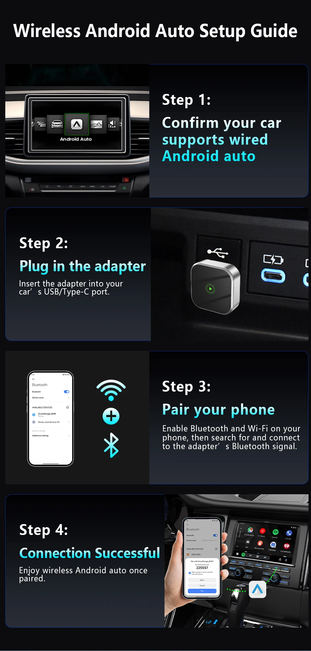 Automatic Connection Wireless CarPlay Adapter - 2 in 1 Plug and Play Smart Box for Cars
