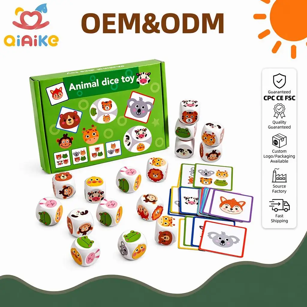 Giocattolo educativo in legno per l'educazione precoce dei bambini: dado con animali per gioco di abbinamento, utile per migliorare concentrazione e addestramento cognitivo