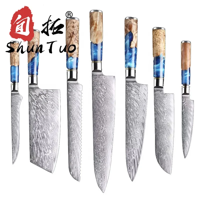 SHUNTUO 7 pcs bread boning Chopping Sashimi Santoku utility Chef Knife Stainless Steel Damascus kitchen knife knives Set