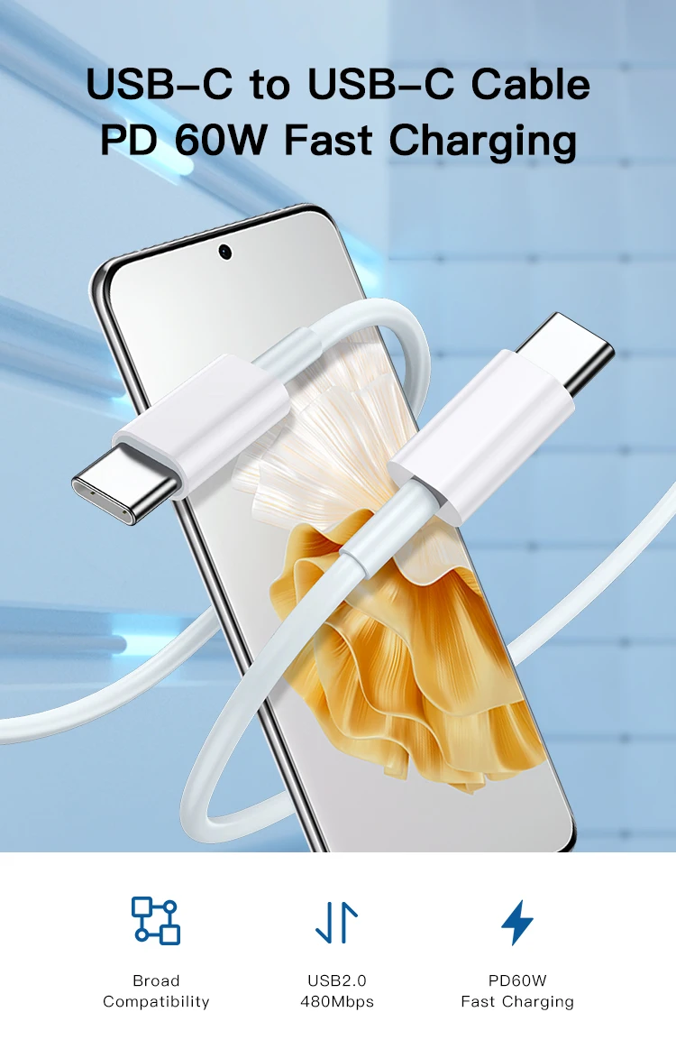 Fast Charging Data Cable Tpe 2m Pd 60w 480mbps Usb Typec To Usb C For