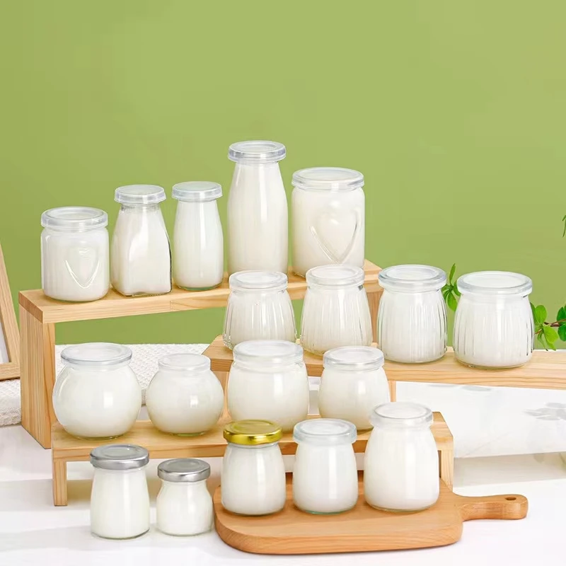 Food Container 150ml 250ml Yogurt Milk Glass Pudding Jar with Plastic Lid