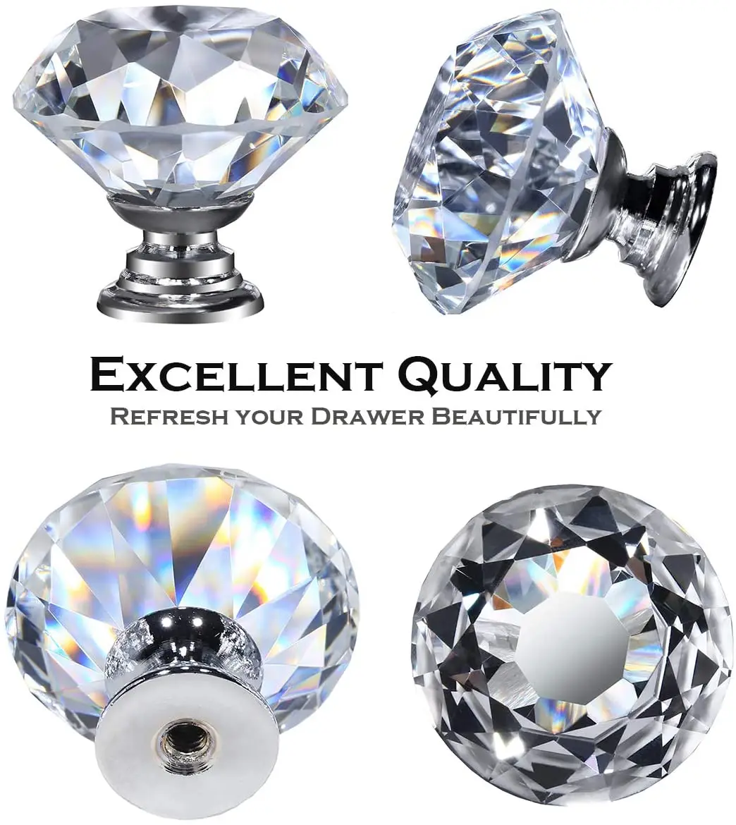 Drawer Wardrobe Pull Handle Knobs Handles Crystal With Screw