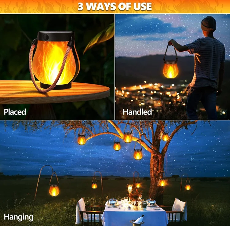 Solar Jute Flame Light USB Rechargeable Outdoor Courtyard Home Decoration Light Multi-Functional Waterproof Hanging Lamp