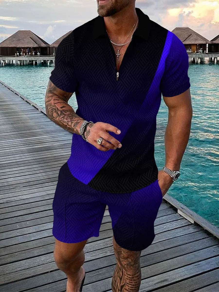 Man's Sport Printed Suit Short Pant Elastic Waist Band Two Pieces of Set gallery 6