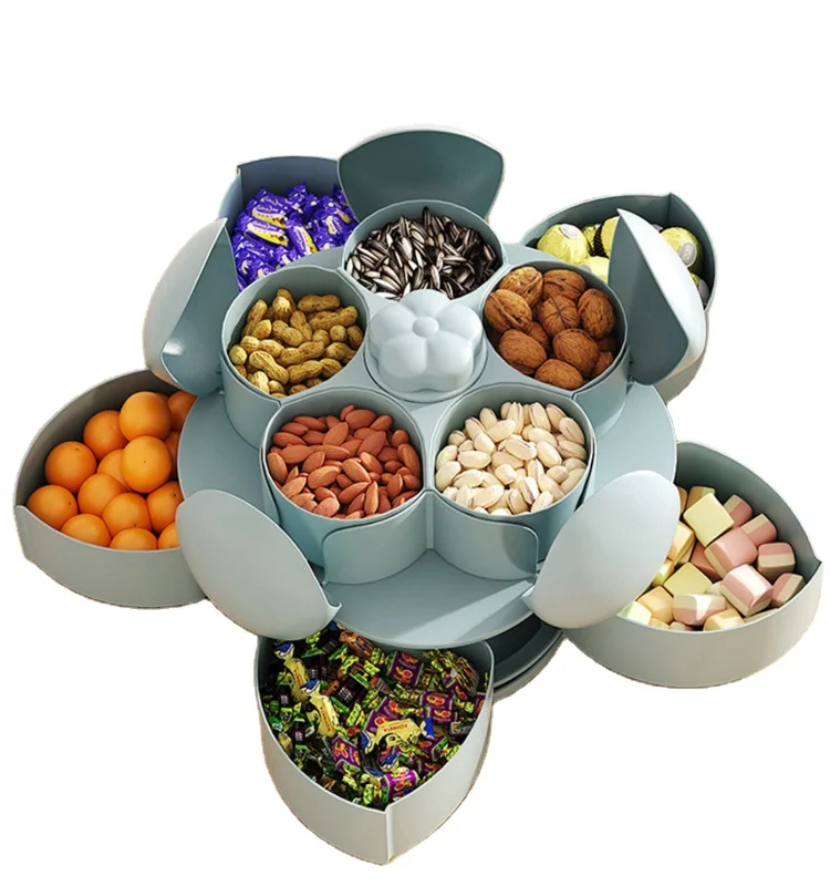 Food Storage Organizer Case Petal-Shape Rotating Two-deck Candy