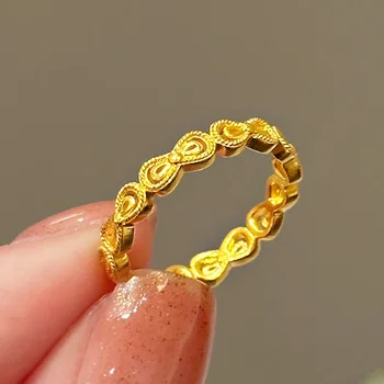 Xiaohongshu 2024 Gold Princess Run Bowknot Ring New Trendy Light Luxury Ancient Craft Heavy Work Ring Hot-Selling Fashion