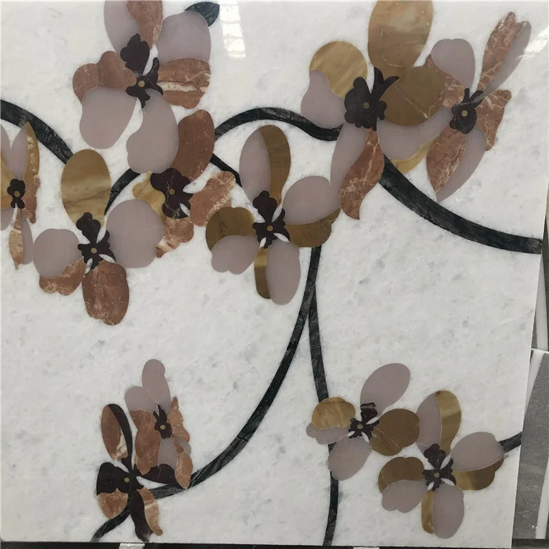 product flower inlay maeble tiles waterjet entrance floor pattern medallion medalion design marble waterjet flower design-3
