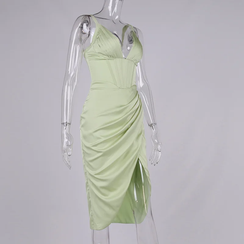 Evening Dress Plain Sexy Deep V Neck Backless Sleeveless 2022 New Elegant Party Women