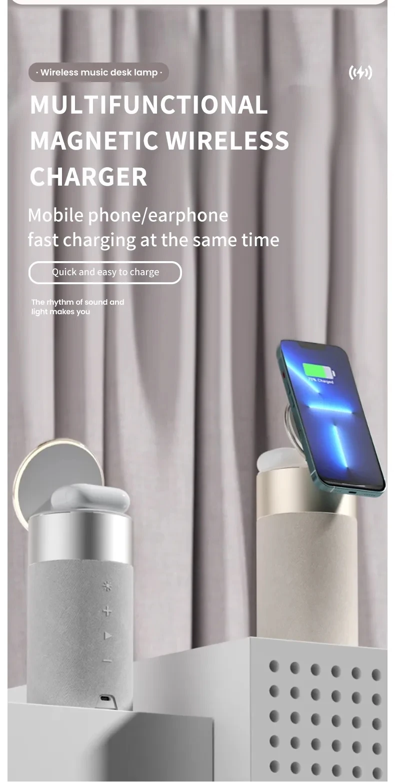 4 In 1 Fast Wireless Charger Led Light Bedside Lamp Alarm Clock Desk