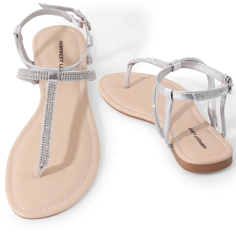 Flat Diamante Sandals | Flip Flops | XY London