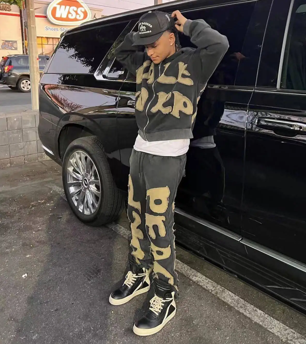 Custom Acid Wash Sweat Suit Cotton French Terry Zip up Tracksuit Applique Zipper Men Sweatpants Hoodie and Jogger Sweat Pant Set gallery 7