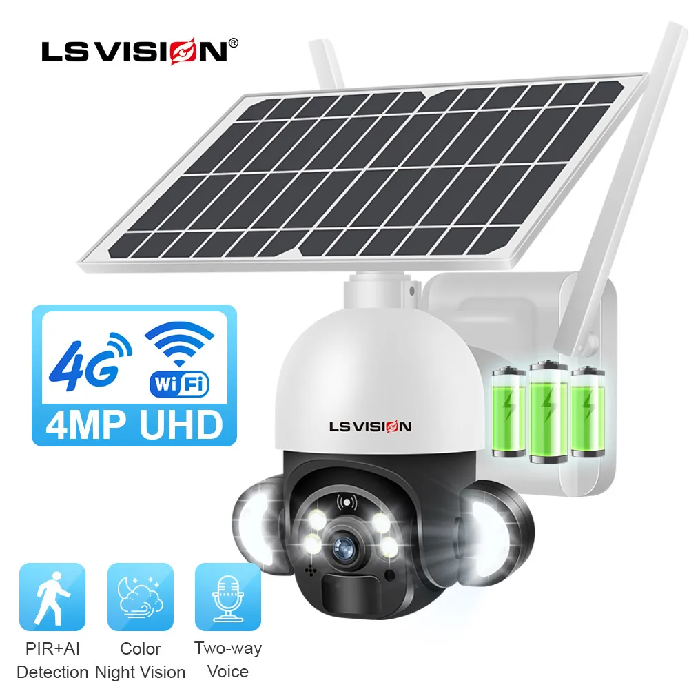 LS VISION Wireless Solar Wifi Camera 4g Sim Card Support 128GB Ptz Cctv Camera Battery Powered Outdoor Camera 4g Solar