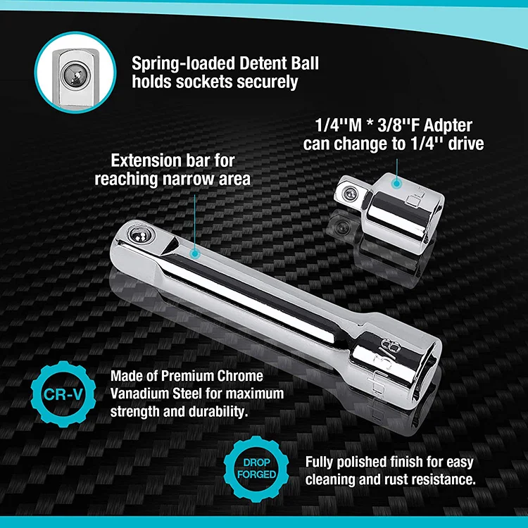 DURATECH 40 Pcs Standard Deep Mechanics Socket Set 3/8" Drive In Metric SAE - Foto 5