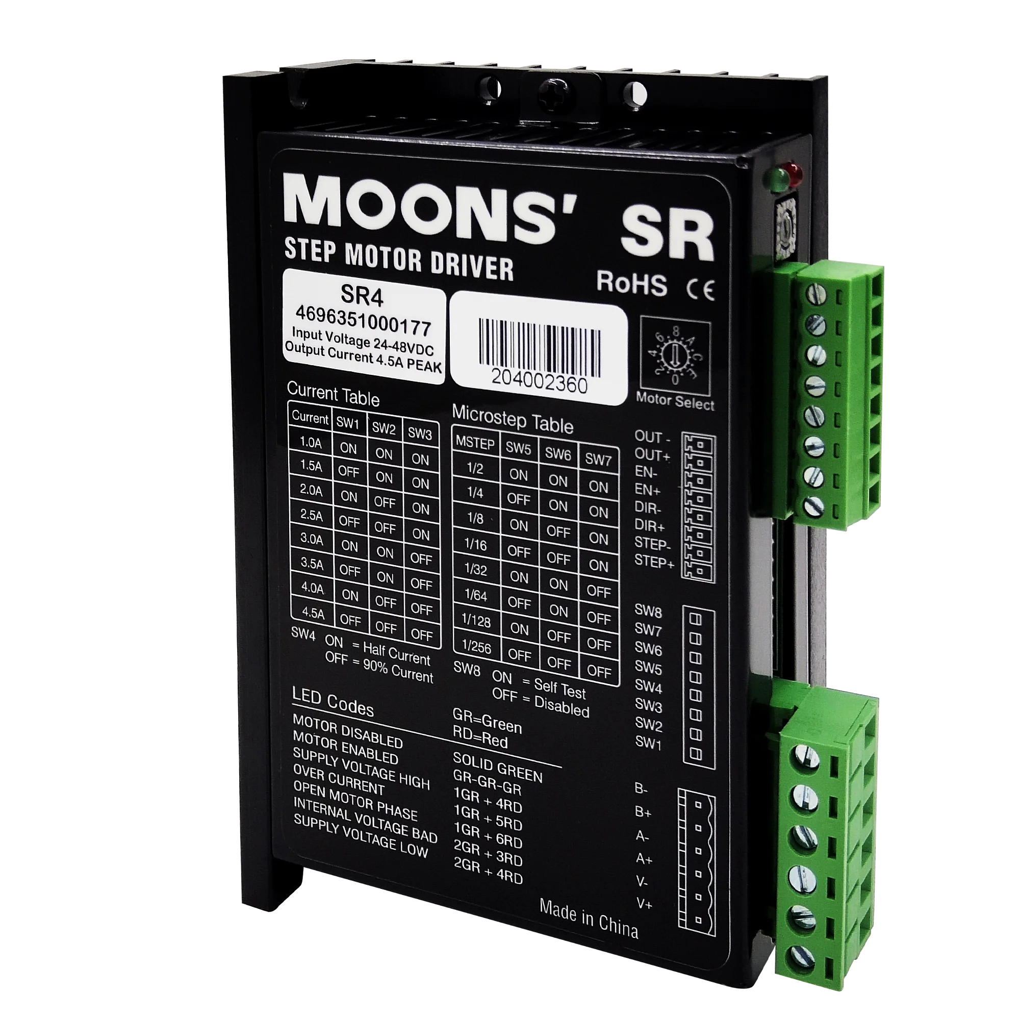 MOONS Factory SR4 24V Stepper Motor Driver for Nema23 1A-4.5A Digital  Stepper Motor Controller