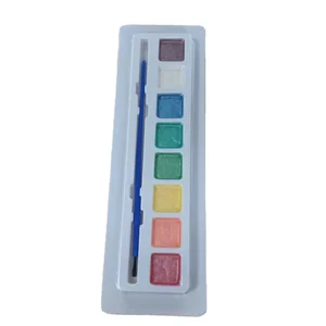 Set of 8 Non-Toxic Healthy Safety Pearl Ex Watercolor Pans with Nylon Brush for Glass Painting
