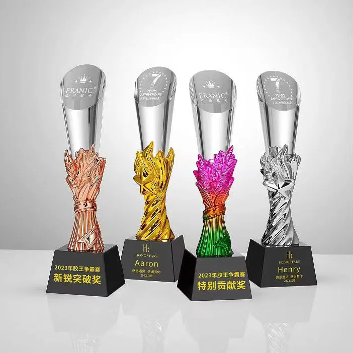 Popular new style crystal and resin star trophy wheat shape for sport event manufacture