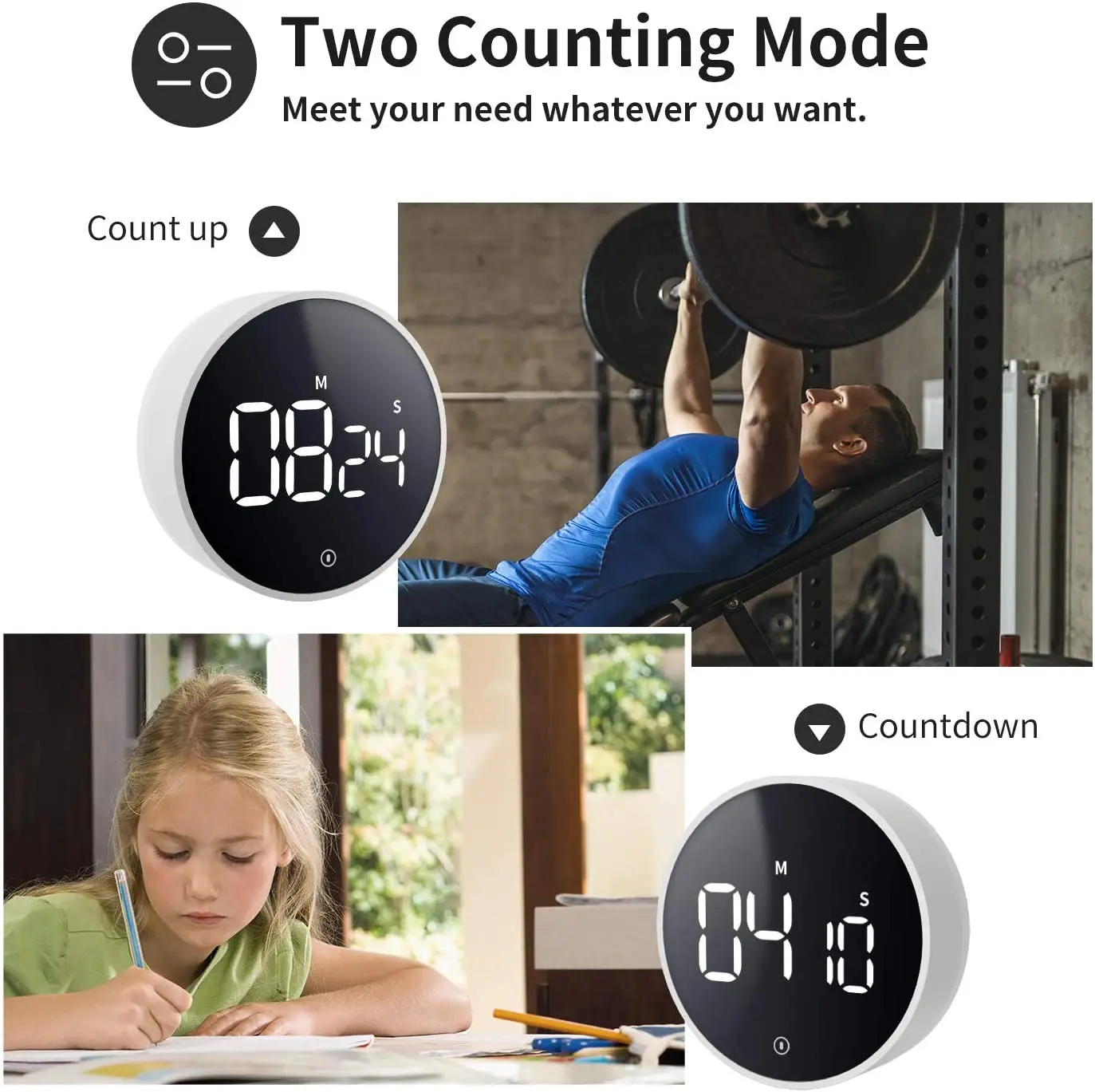 VOCOO Digital Kitchen Timer Stopwatch with Big LED Digits Loud Alarm