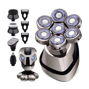 5 in 1 Electric Head Shaver for Bald 7D Floating Rotary Men Wet and Dry Grooming Kit Electric Shaver with LED Display