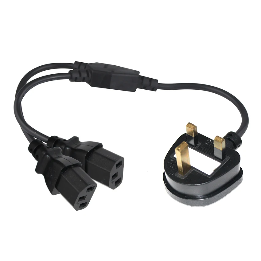 3 Pin Plug H05 H03 Pure Copper BS AC Cables 250V 13A 2 X IEC C13 Double Kettle Leads 2 Gang Extension Power Cord for Laptop