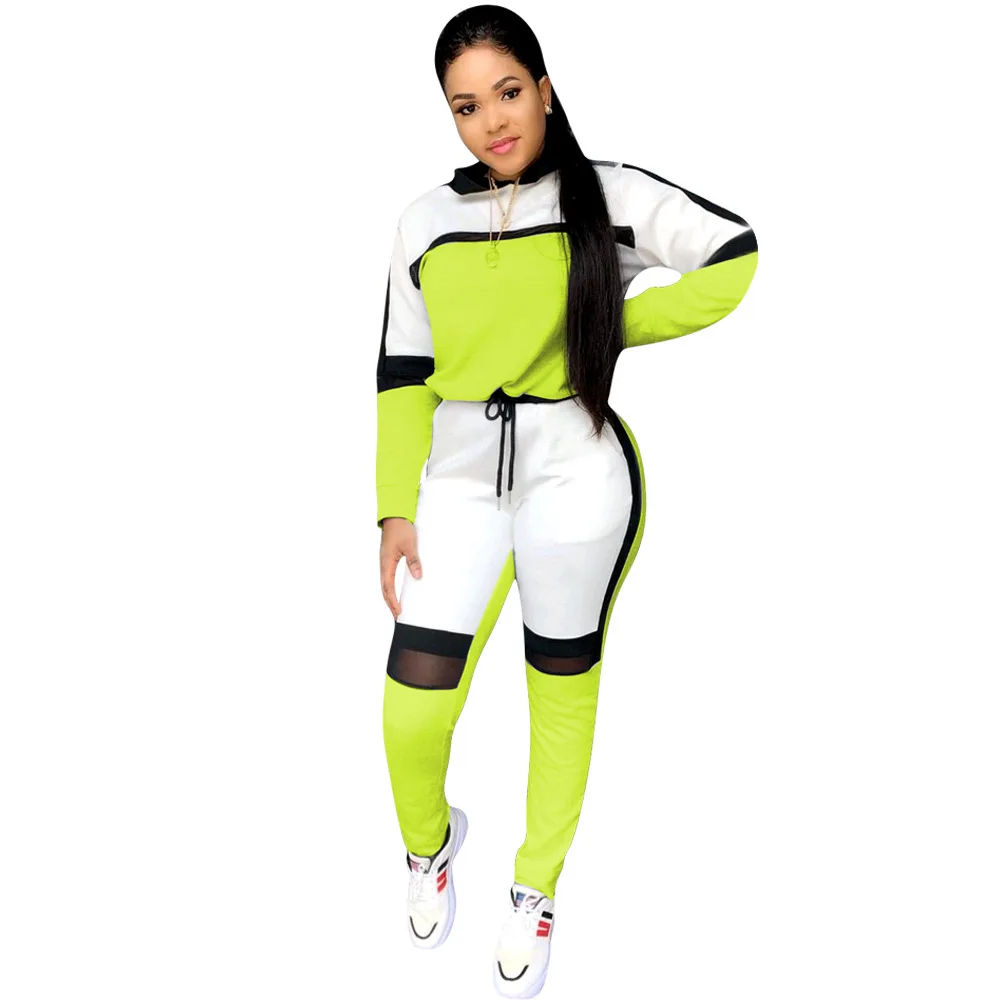 autumn clothing patchwork long sleeve two piece set women tracksuit