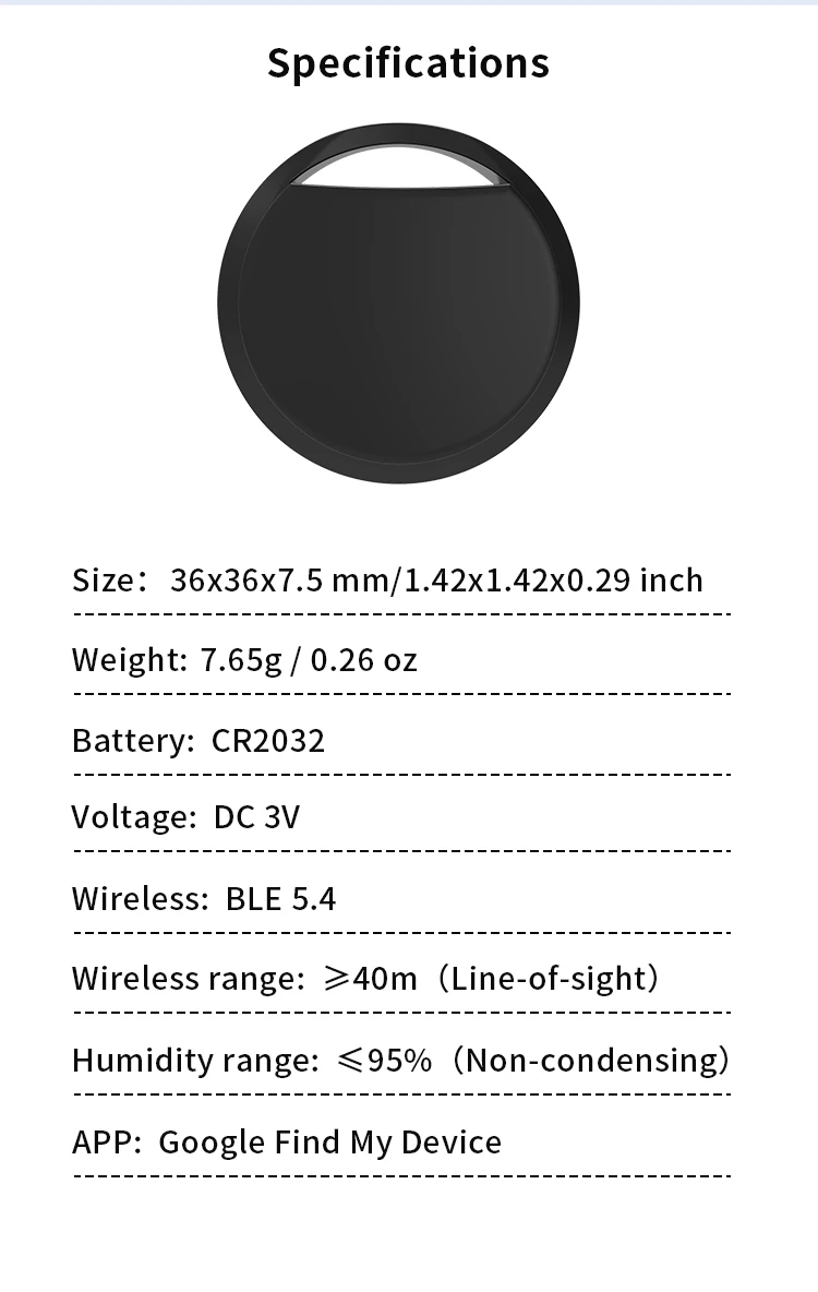 RSH Google Find My Tag Custom Your Logo Smart GPS Tracker Locator Air Tag for Android Key Finder Lugggae Pet Dog details