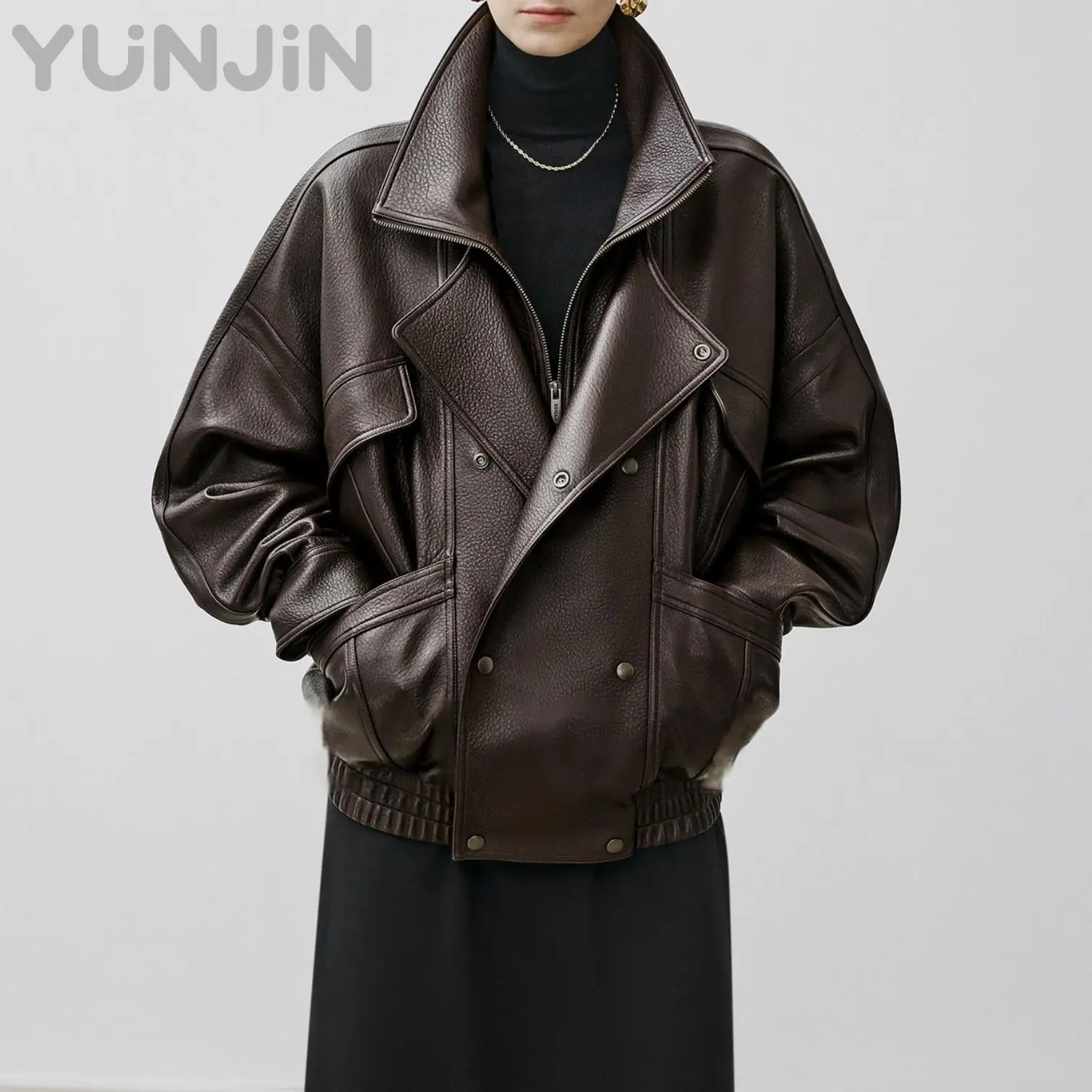 Designer Women's Genuine Leather Jacket Vintage Windproof Bomber