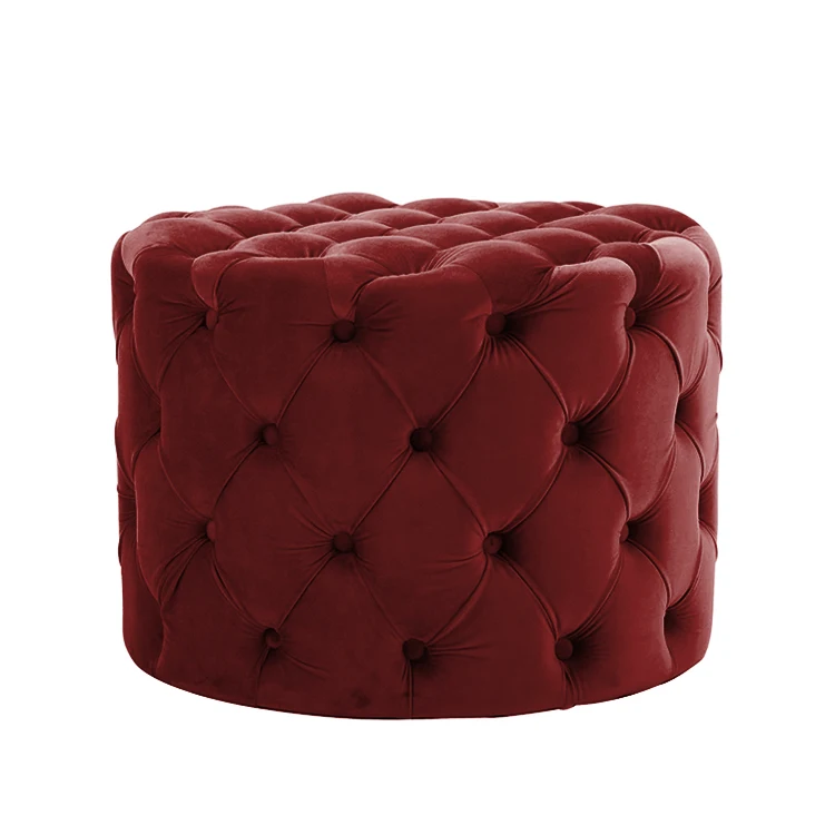 Upholstered Tufted Round Velvet Ottoman With Button Modern Footrest Stool Ottoman Comfy for Living Room