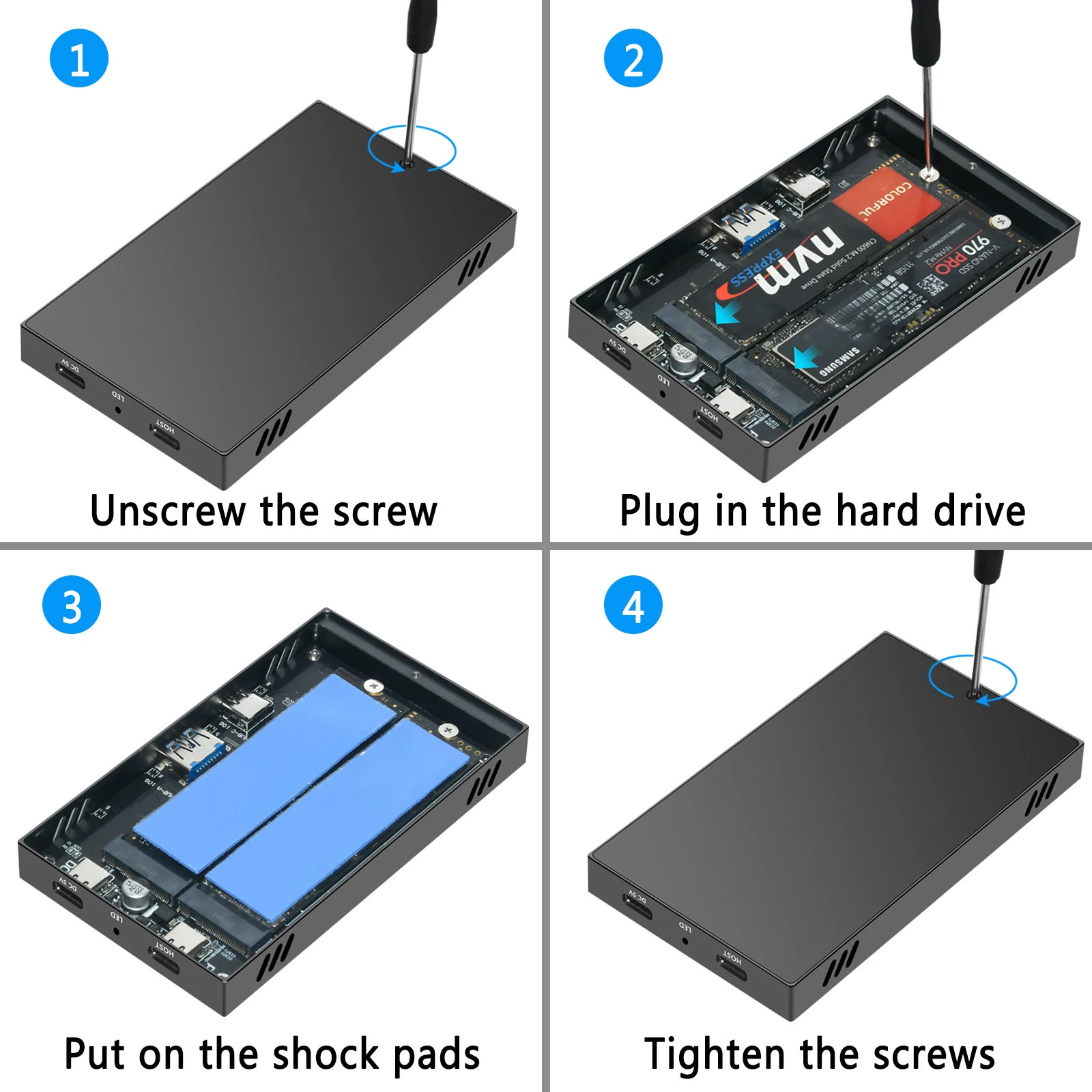 10gbps Dual Bay Aluminum Nvme Ssd Enclosure Usb-c