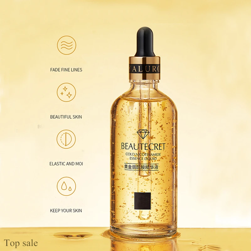 Private Label Anti Aging Niacinamide Essence Wrinkle Dark Spot Remover Whitening 24K Gold Face Serum