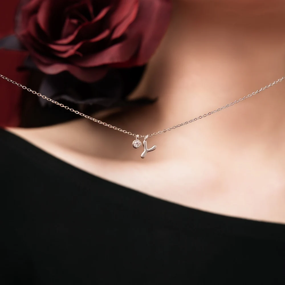 KAKODIY Dainty CZ Alphabet Necklace 26 Letters A-Z Rhodium Plated, Personalized Name Y Initial Necklace for Women detail 3