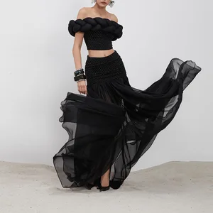 New Style New High-end Boutique High-quality Black Ball Gown Women's Summer Tube Top Waist-baring Top Long Skirt Women Suit