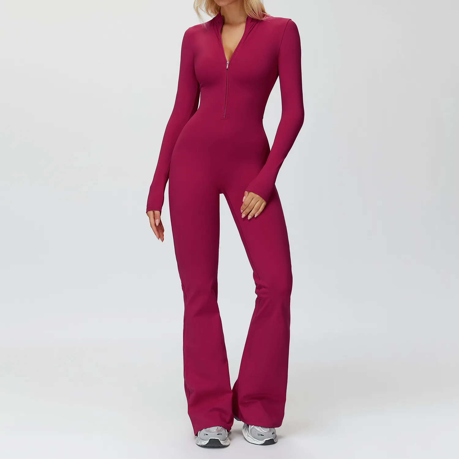 Autumn Winter Fleece-Lined Seamless Spaghetti Strap One-Piece Stand Collar Warm Yoga Wid preview