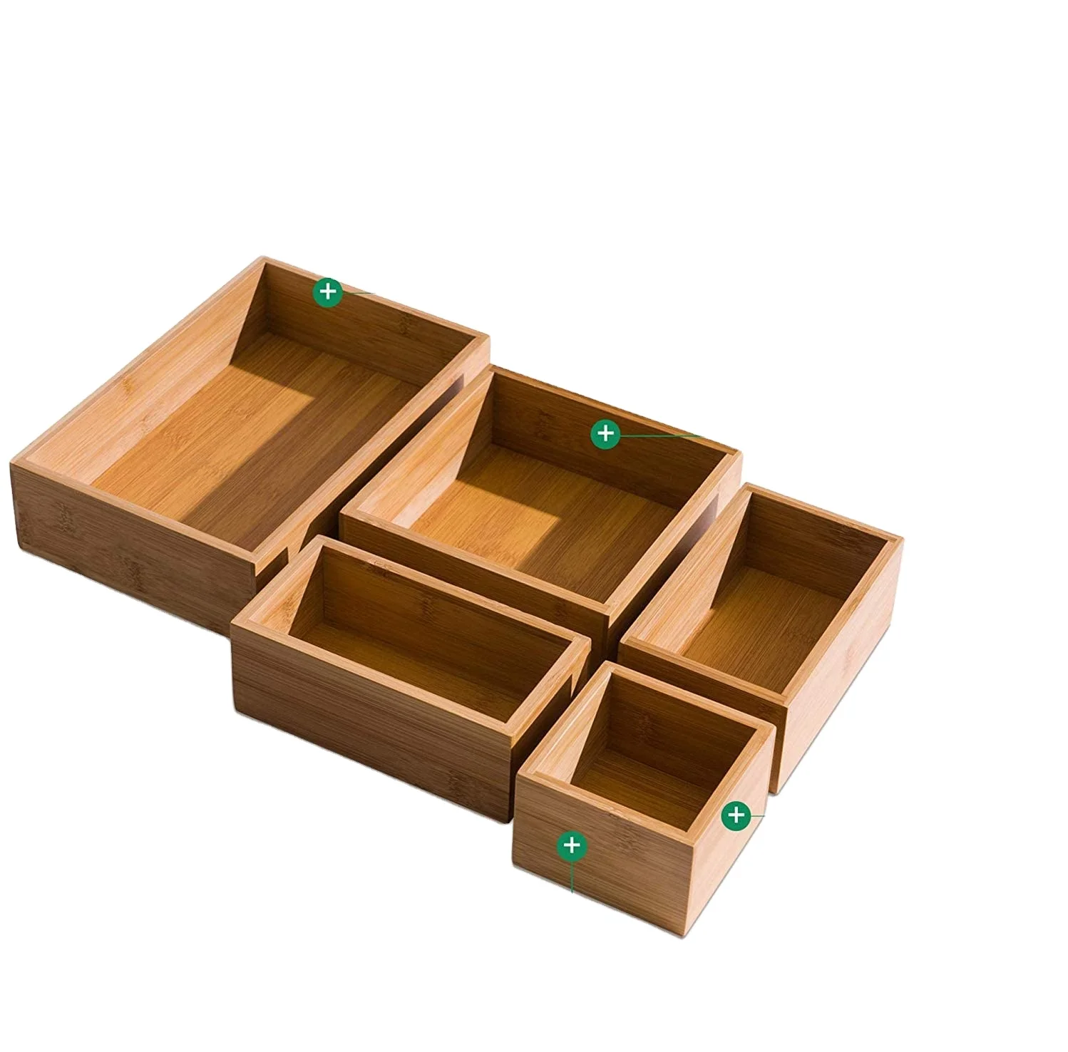 5-Pc for Kitchen Bamboo Drawer Organizer Storage Box Bathroom Bin Set Office