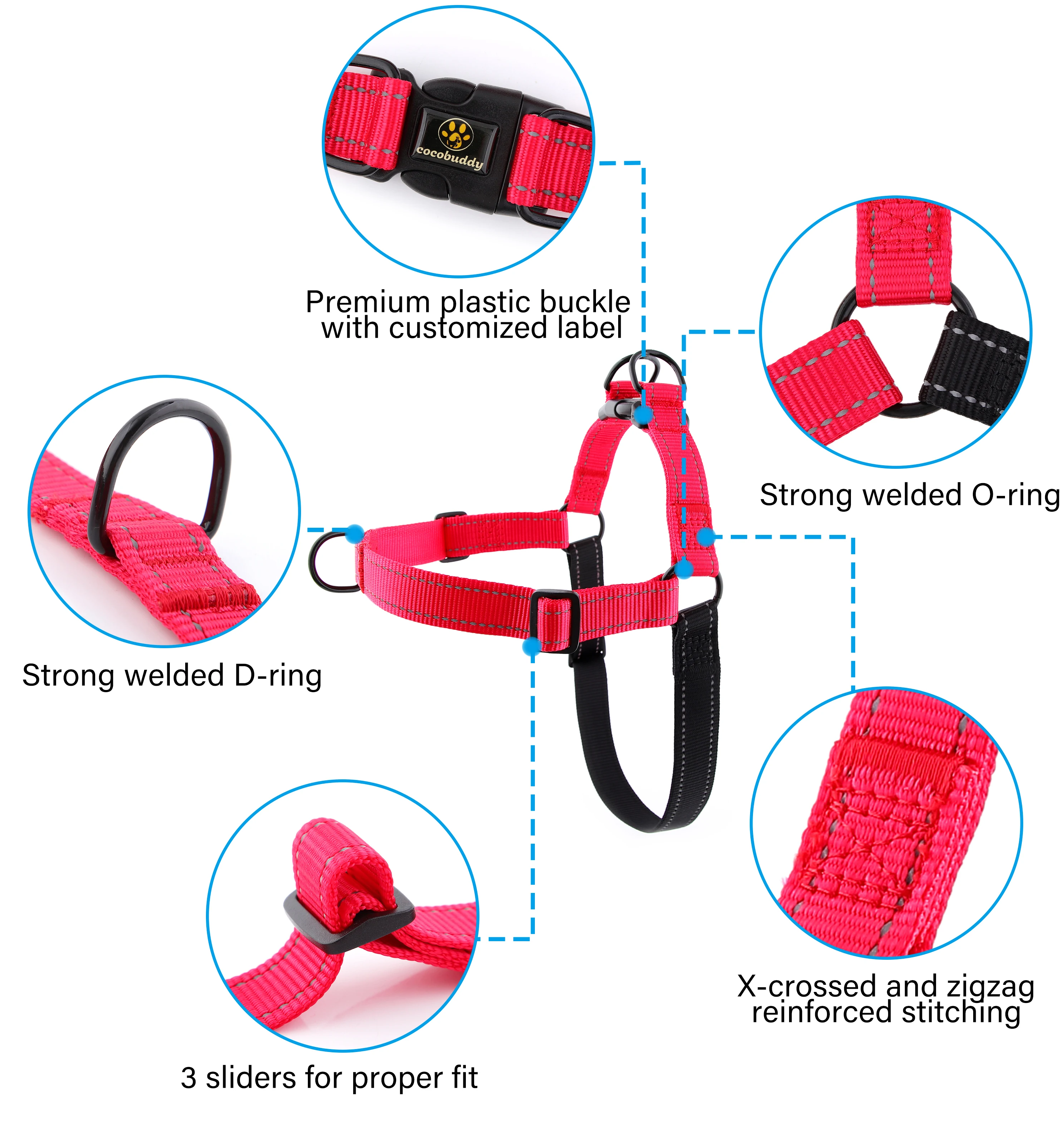 2023 Newest Reflective Nylon Dog Harness Adjustable Sliding Buckle