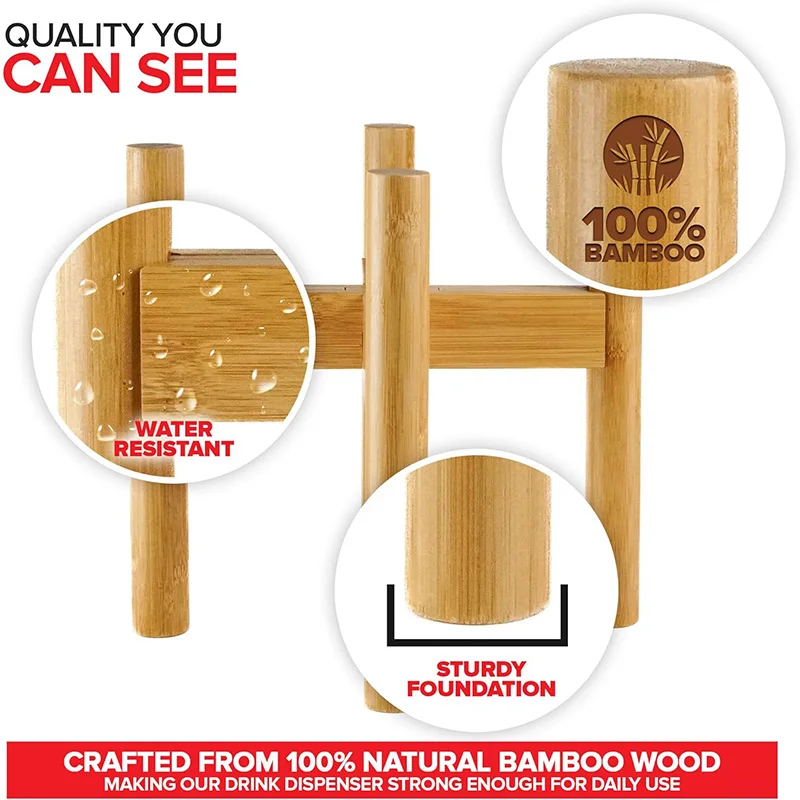 Support Distributeur Boissons Bambou - Diagonale 25 Cm, Robuste Pour Carafe 1-2 Gallons